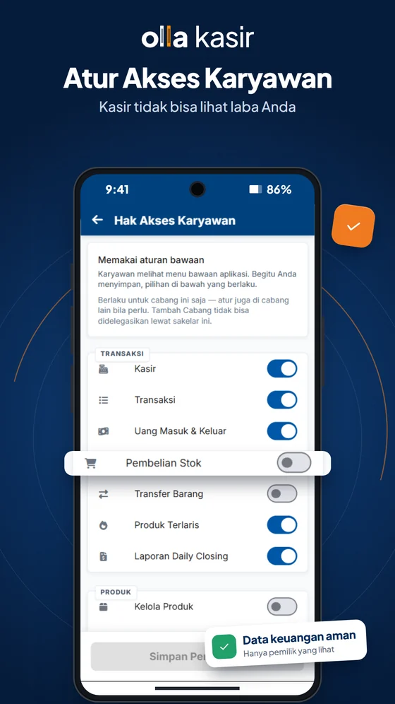 Pengaturan akun dan hak akses karyawan di aplikasi Olla Kasir